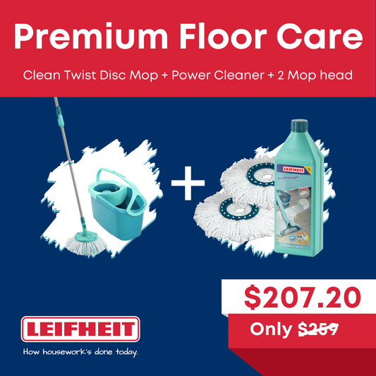 Leifheit Clean Twist Disc Mop Ergo Set + Power Cleaner 1000ml Incl. 2 Mop head Replacement