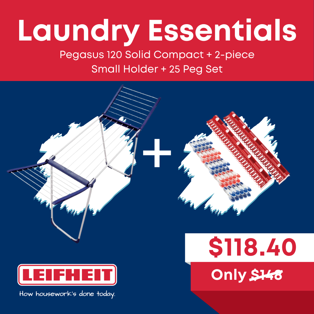 Leifheit Pegasus 120 Solid Compact Drying Rack + 2-piece Small Holder Incl. Peg Set