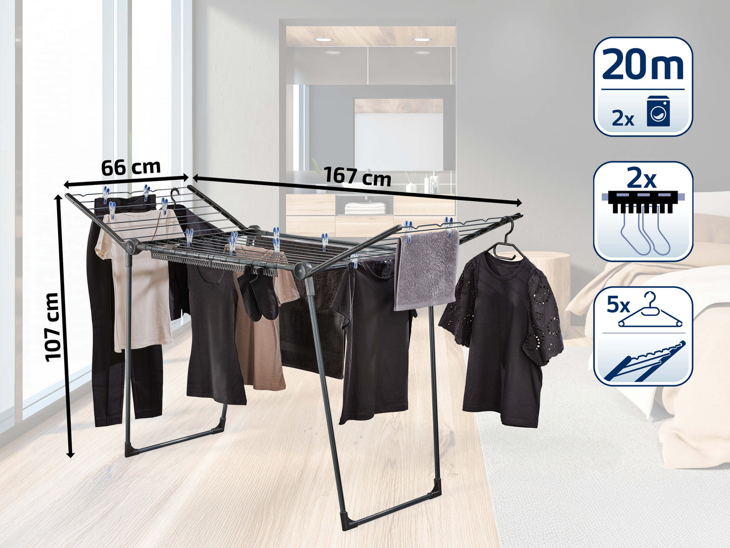 Leifheit Pegasus 200 Solid Slim Black Clothes Drying Rack L81695