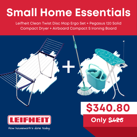 Leifheit Clean Twist Disc Mop Ergo Set + Pegasus 120 Solid Compact Dryer + Airboard Compact S Ironing Board