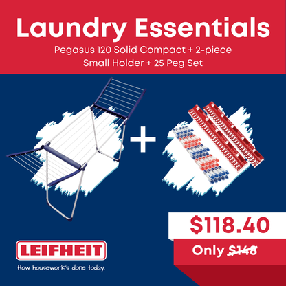 Leifheit Pegasus 120 Solid Compact Drying Rack + 2-piece Small Holder Incl. Peg Set