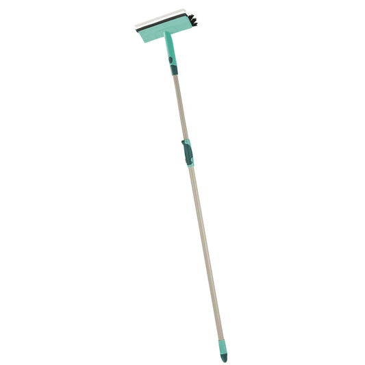 Leifheit Brush Window Cleaner with Squeegee and Click System Telescopic Handle, 110 -190 cm L51104